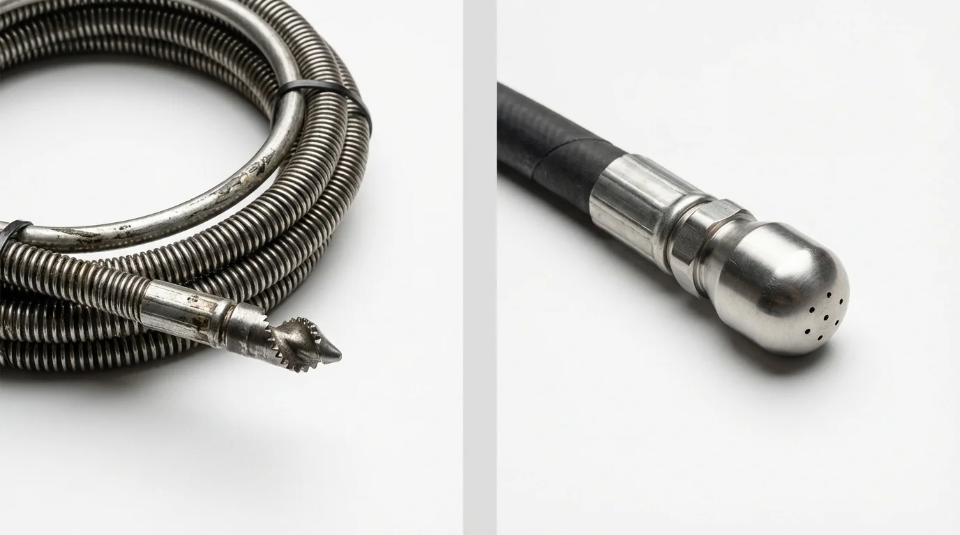 Drain snake cable and hydro jetting nozzle used for drain cleaning in Waynesboro, TN