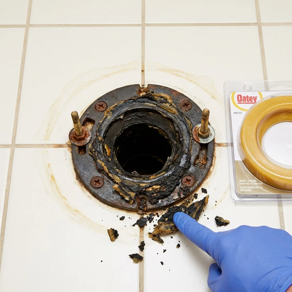 Failed wax ring showing water seepage at the base of a toilet in a Waynesboro, TN home