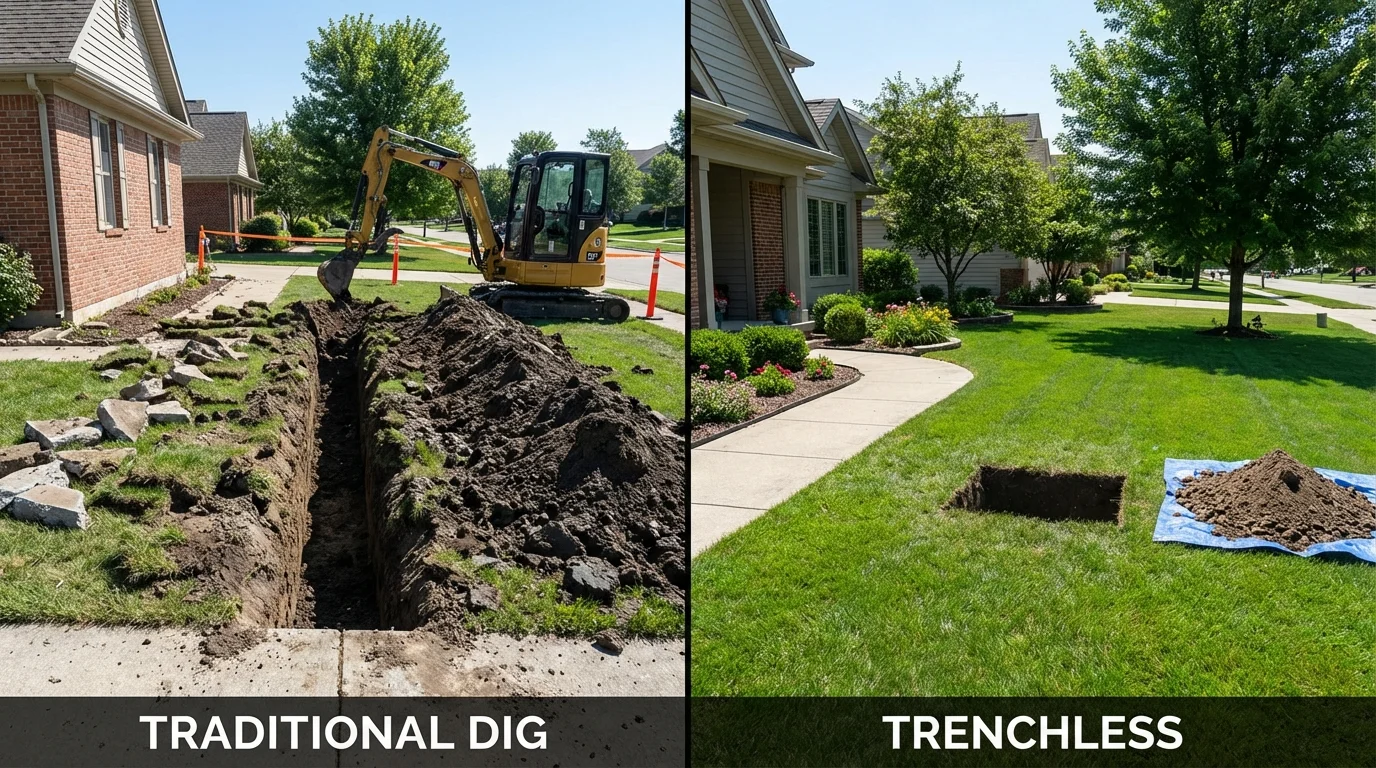 Trenchless sewer repair with minimal yard damage versus traditional excavation in Waynesboro, TN